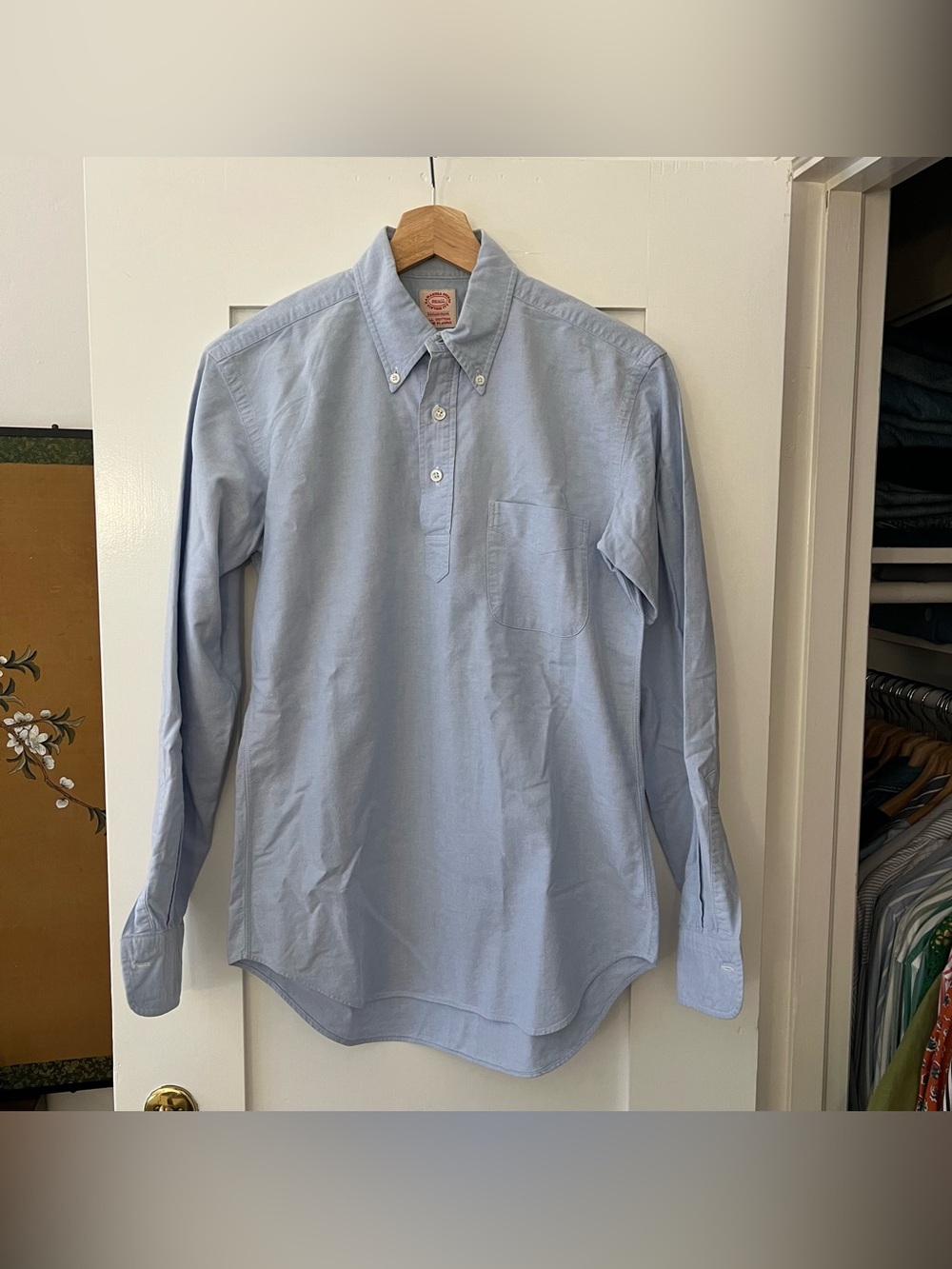 Kamakura Vintage Ivy Cotton Long Sleeve Popover Oxford in Light Blue, Size Small